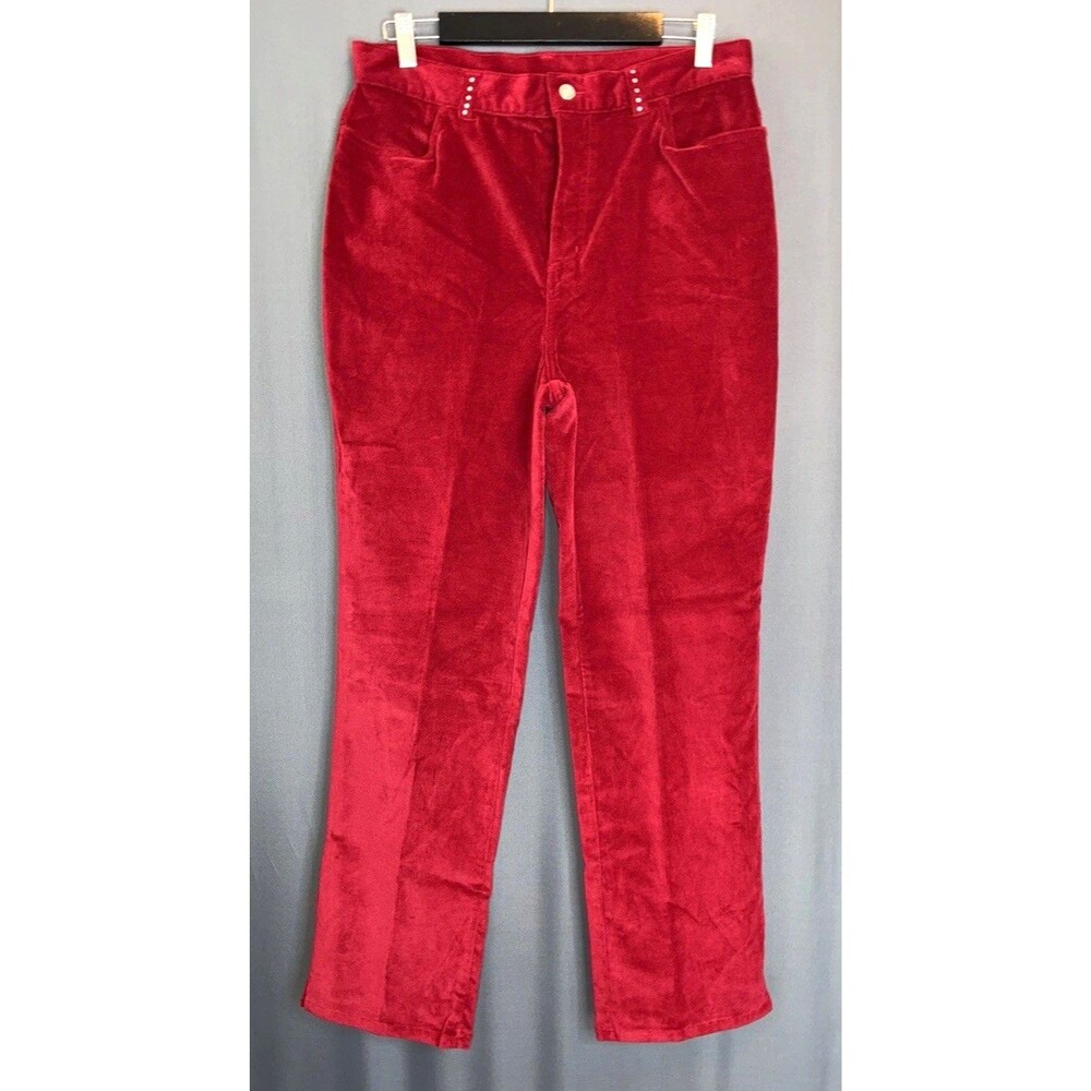 Vtg 90s Birch Hill Red Velvet Pants Sz 12 Straight Leg High Rise Holiday Bling